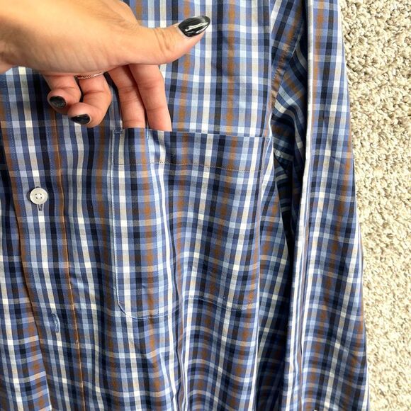 Duluth Trading Co Shirt Mens Large WrinkleFighter Blue Plaid Relaxed Button Down - Picture 4 of 5